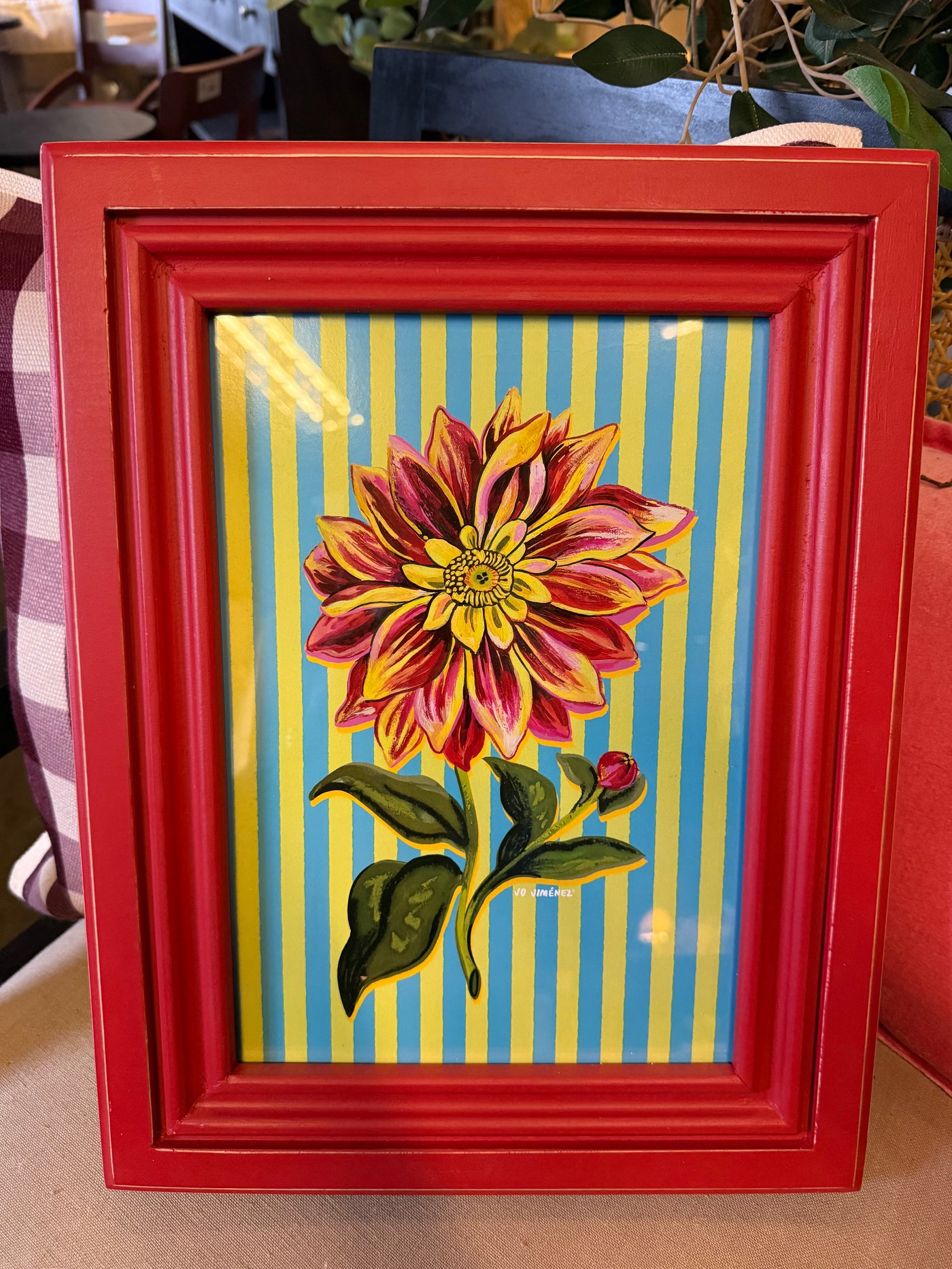 Cuadro Lámina Flor Líneas — Diseño 1 Pino Clear Pulido Rojo 31x40