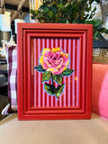 Cuadro Lámina Flor Líneas - Diseño 2 Pino Clear Pulido Rojo 31x40