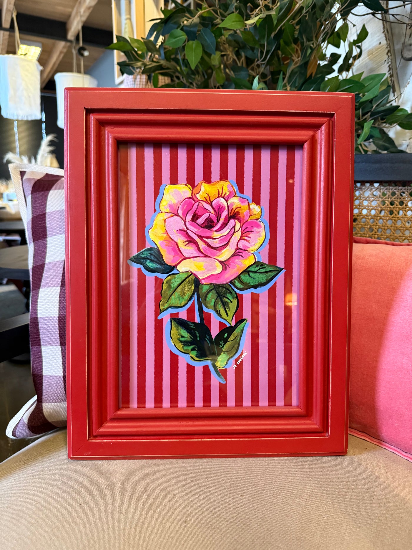 Cuadro Lámina Flor Líneas — Diseño 2 Pino Clear Pulido Rojo 31x40