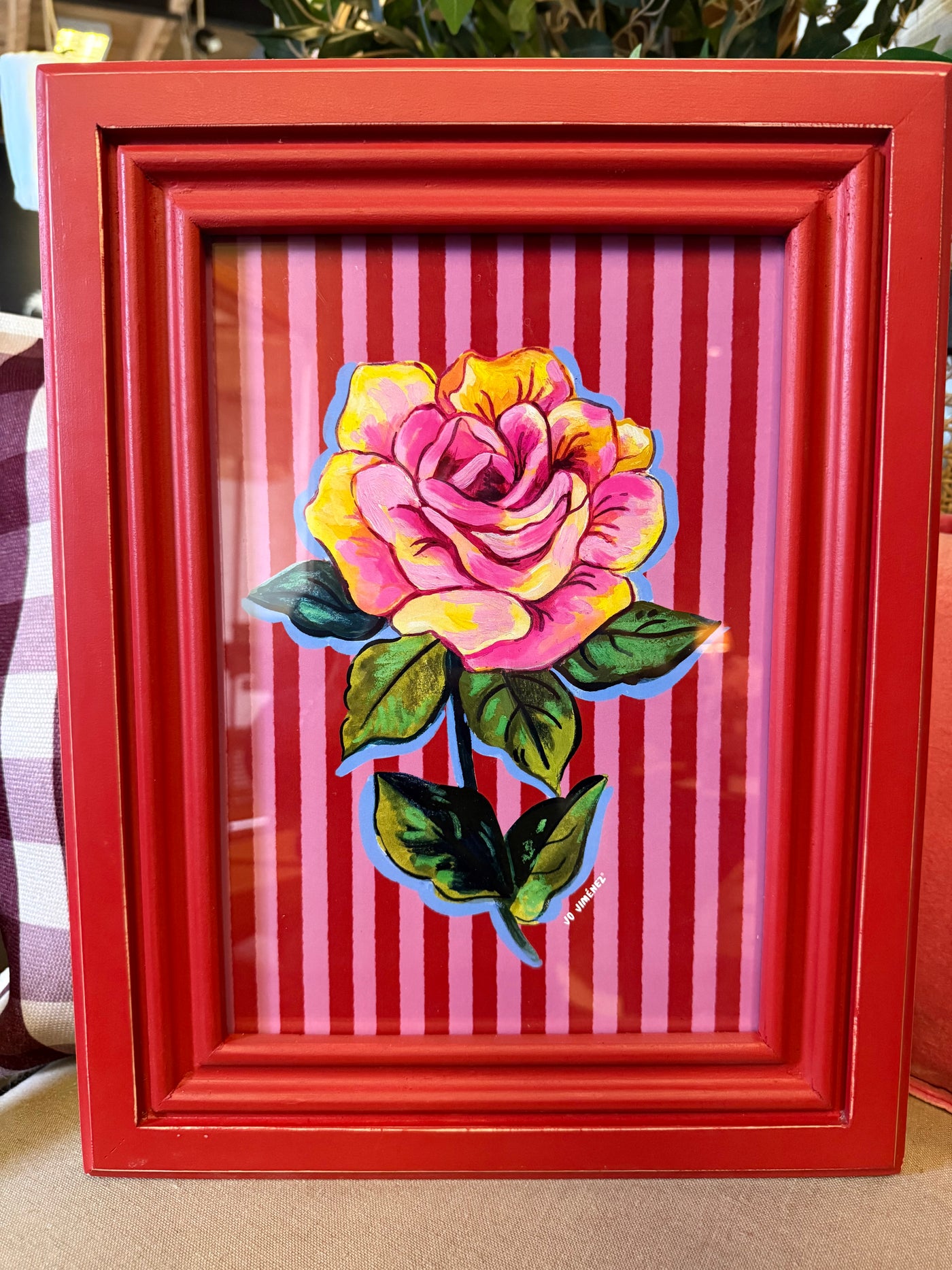 Cuadro Lámina Flor Líneas — Diseño 2 Pino Clear Pulido Rojo 31x40