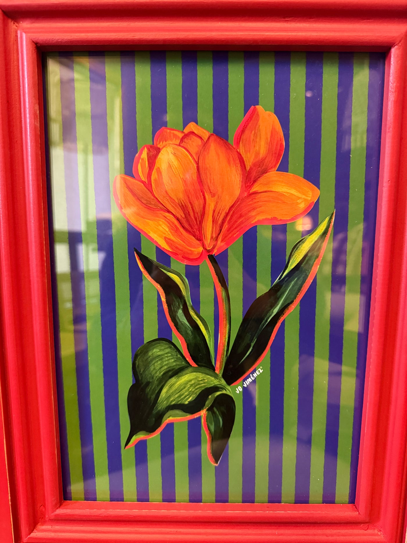 Cuadro Lámina Flor Líneas — Diseño 3 Pino Clear Pulido Rojo 31x40