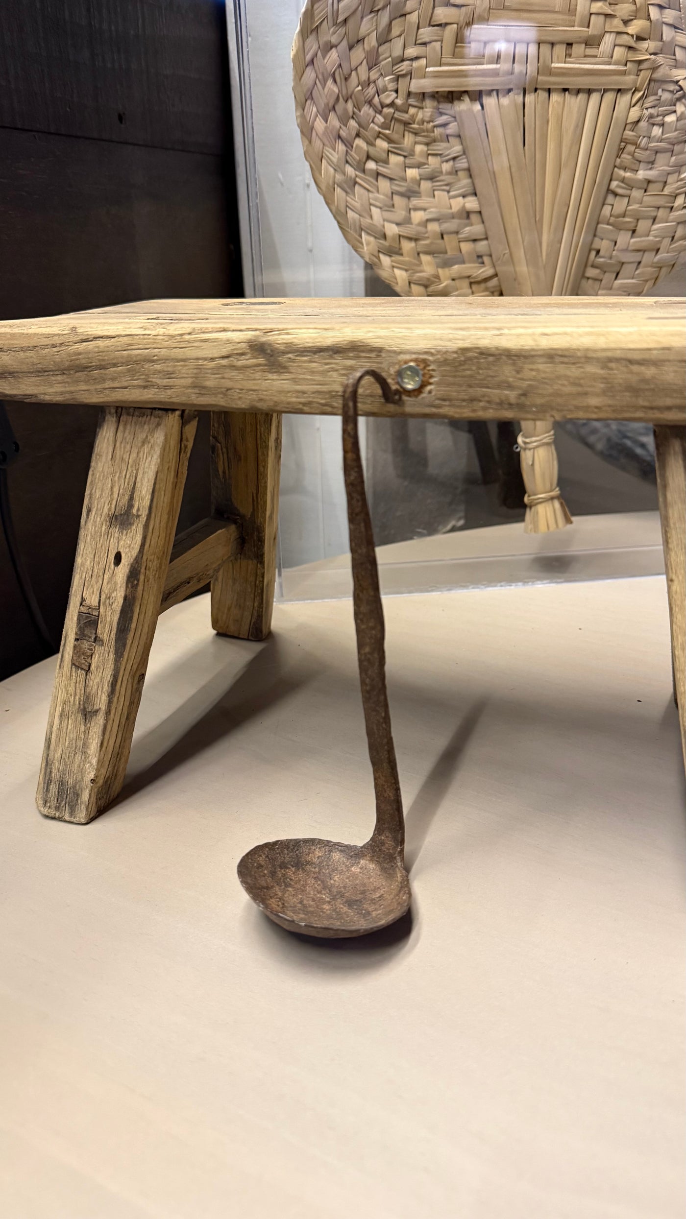 Cucharón Antiguo de Madera — Latón Oxidado Envejecido Extra Extra Chico 19x6