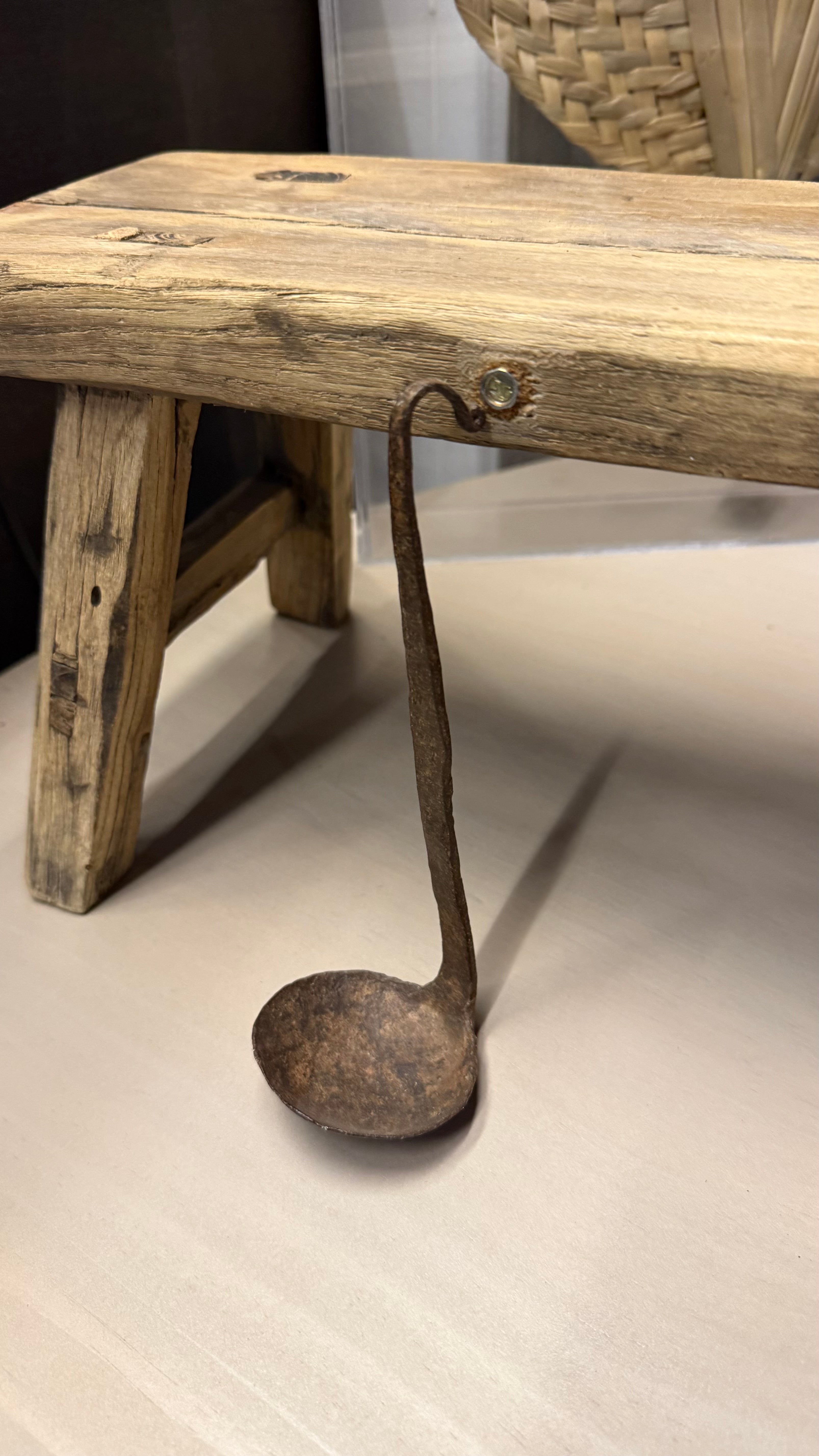 Cucharón Antiguo de Madera - Latón Oxidado Envejecido Extra Extra Chico 19x6