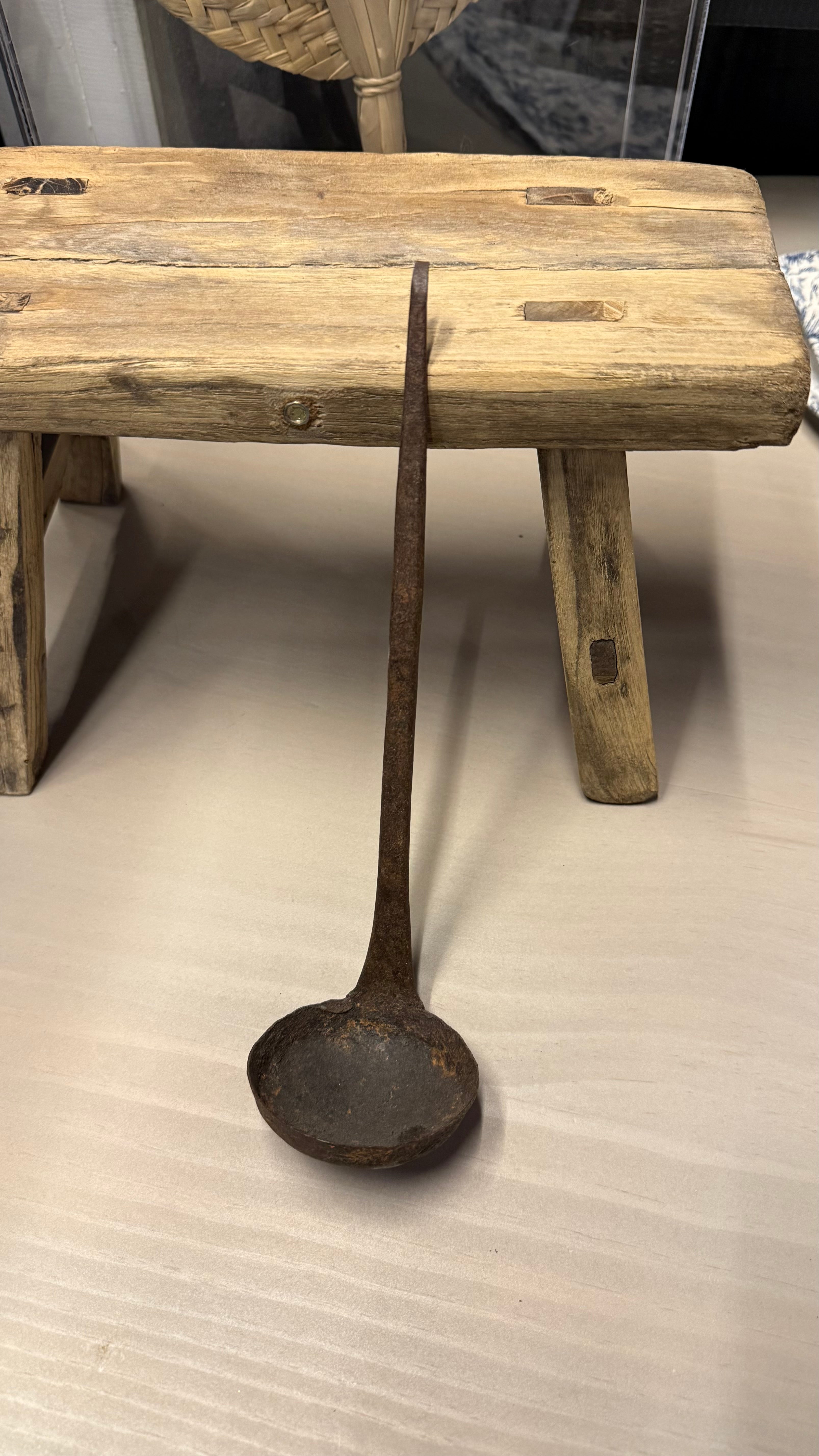 Cucharón Antiguo de Madera - Latón Oxidado Envejecido Tamaño Extra Chico 27x8x7