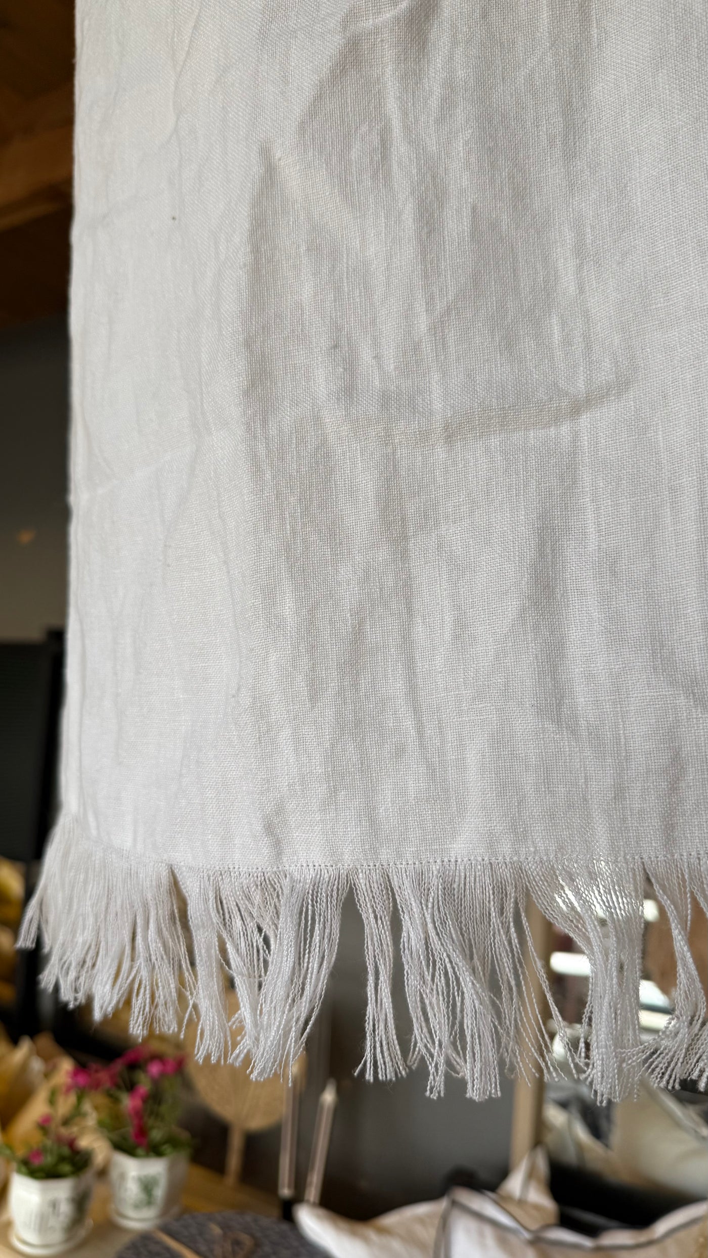 Lámpara Colgante con Funda de Lino con Flecos — Blanco 45x55