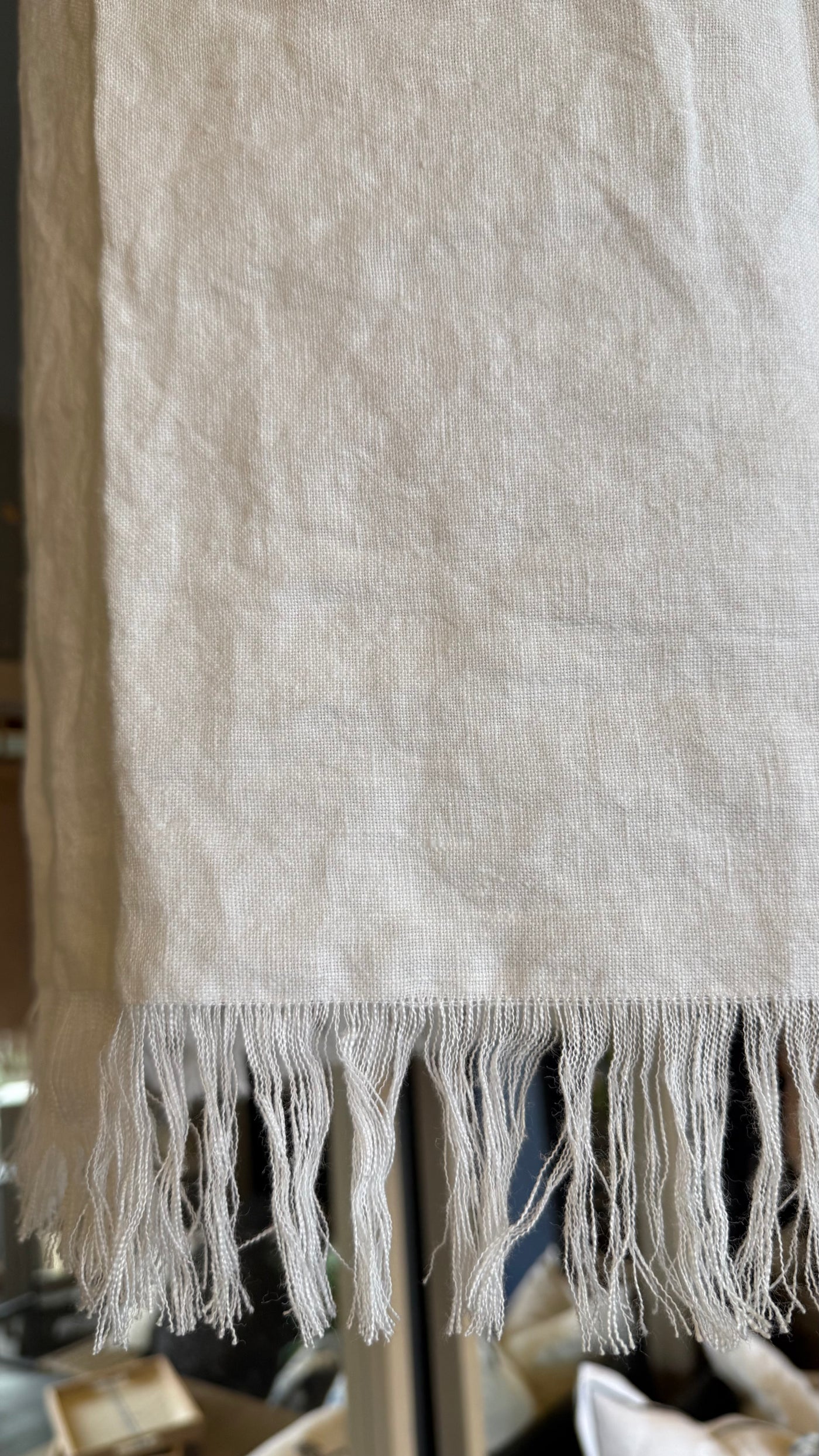 Lámpara Colgante con Funda de Lino con Flecos — Blanco 50x55