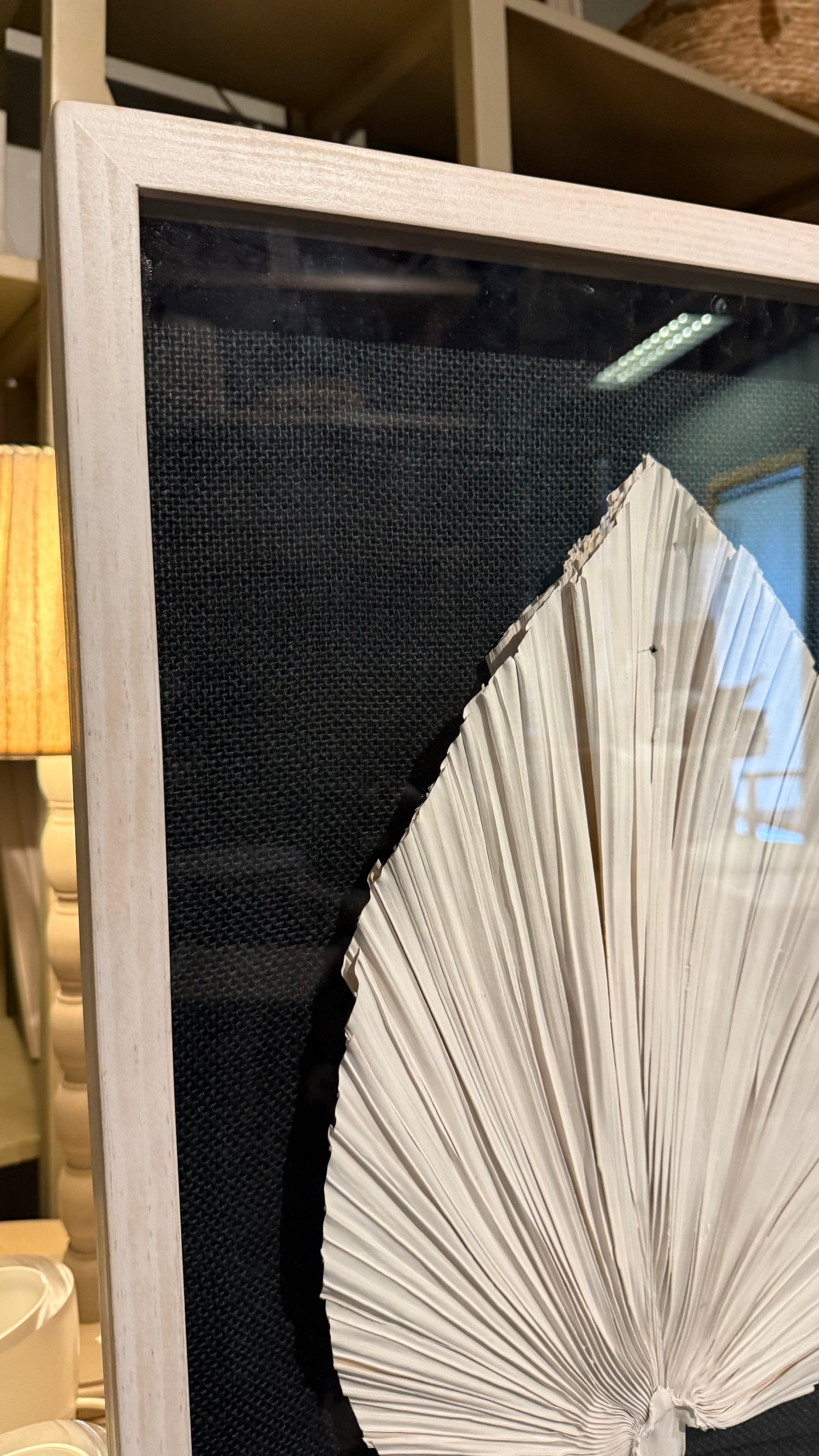 Cuadro Hoja de Palmera — Madera Pino Clear Aserrado Aguada Blanca 45x70