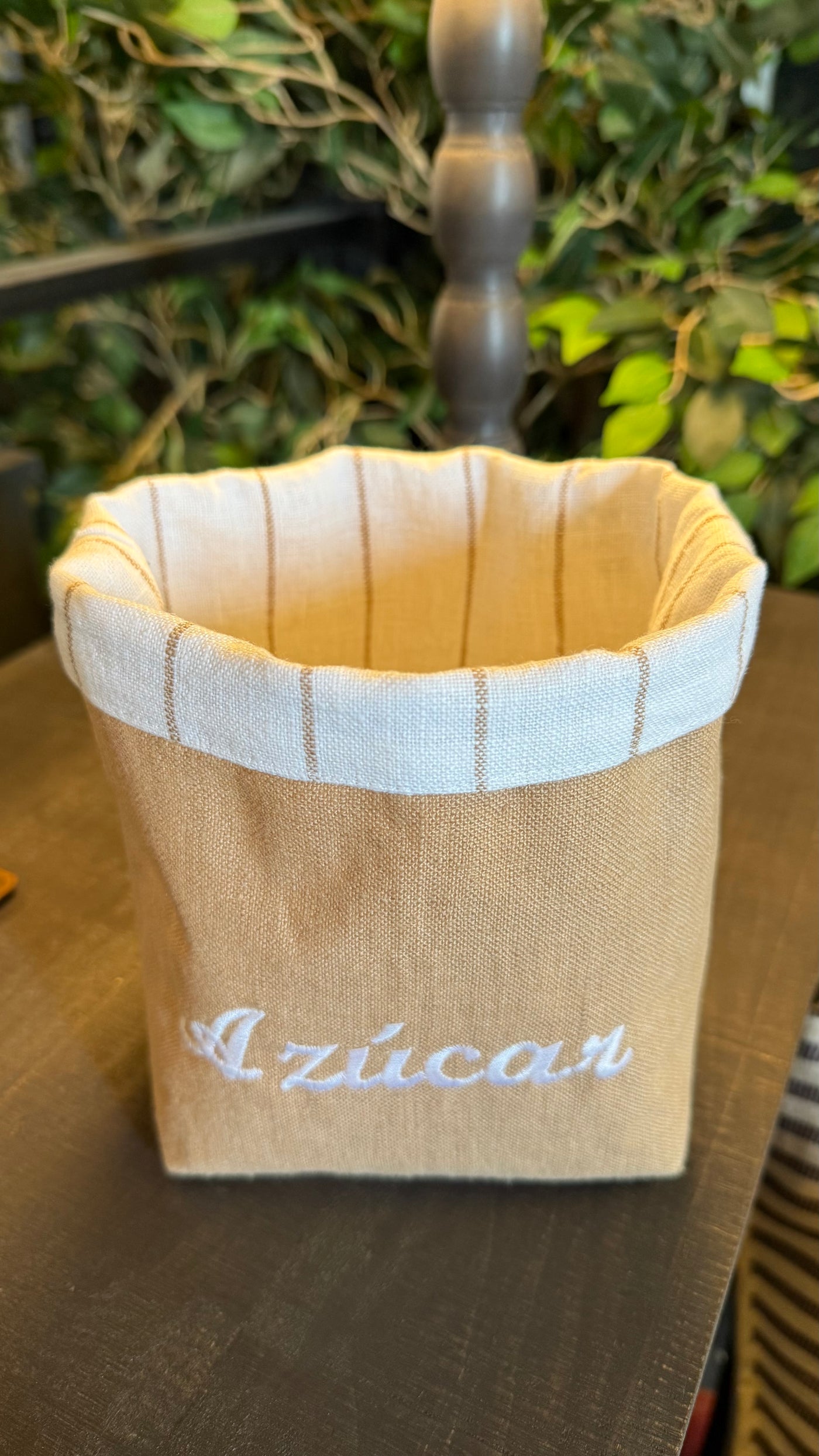 Bolsita bordada — Lino Caramelo Para Azúcar 14x12x17