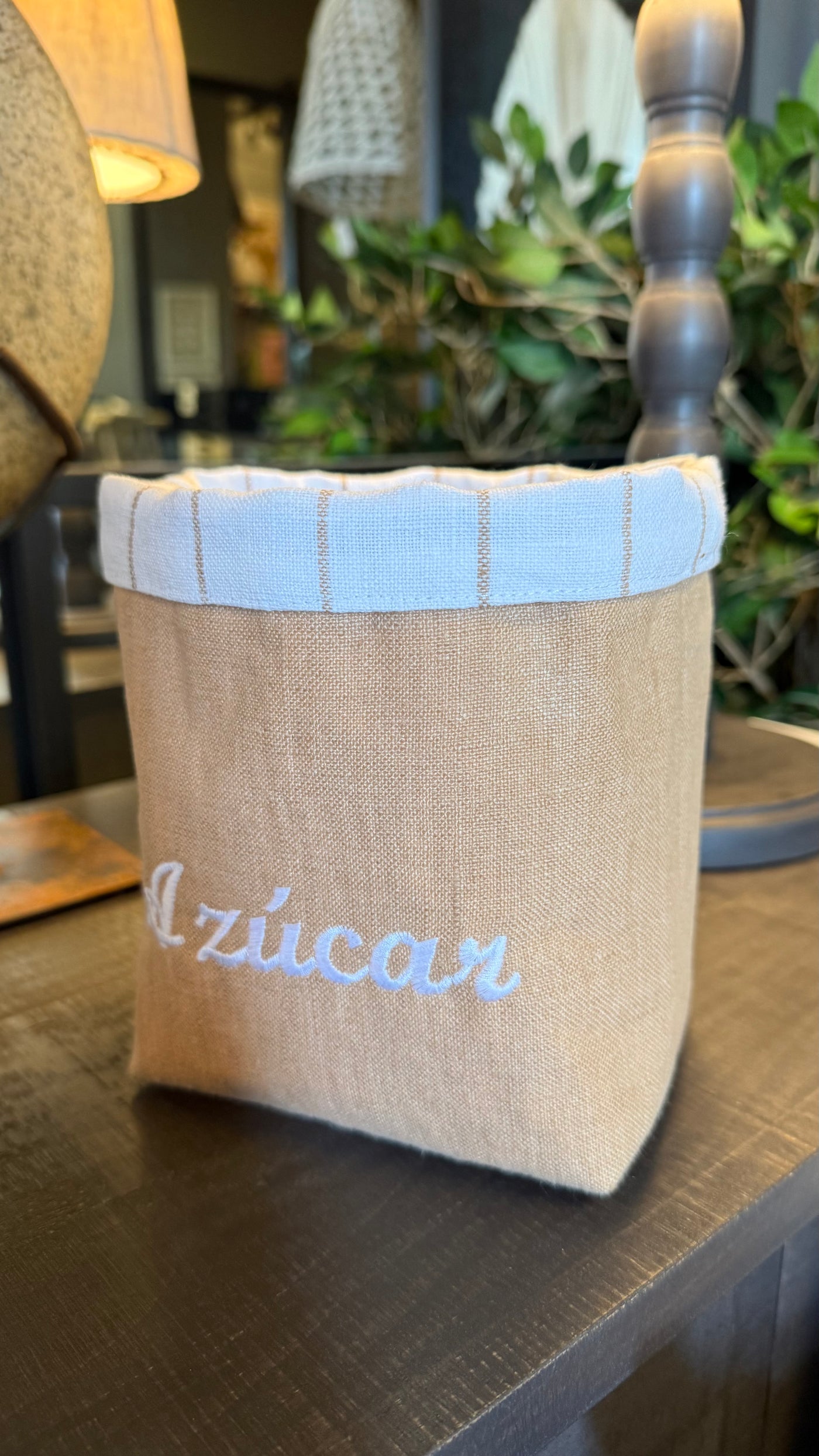Bolsita bordada — Lino Caramelo Para Azúcar 14x12x17