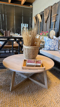 Mesa de Centro Ana - Pino Clear Teñido Rústico Pulida Gris Beige Oscuro Envejecido 90x90x40