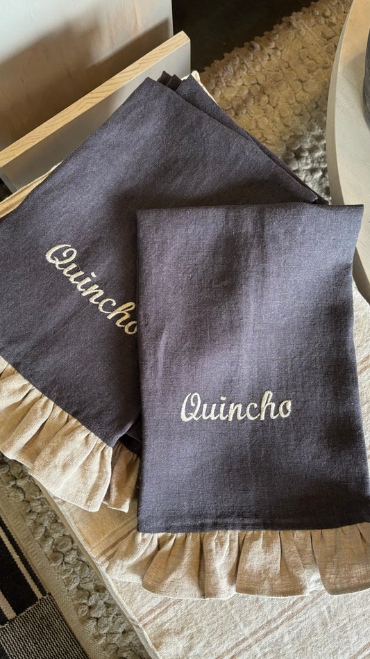 Paño lino marengo vuelos natural bordado quincho