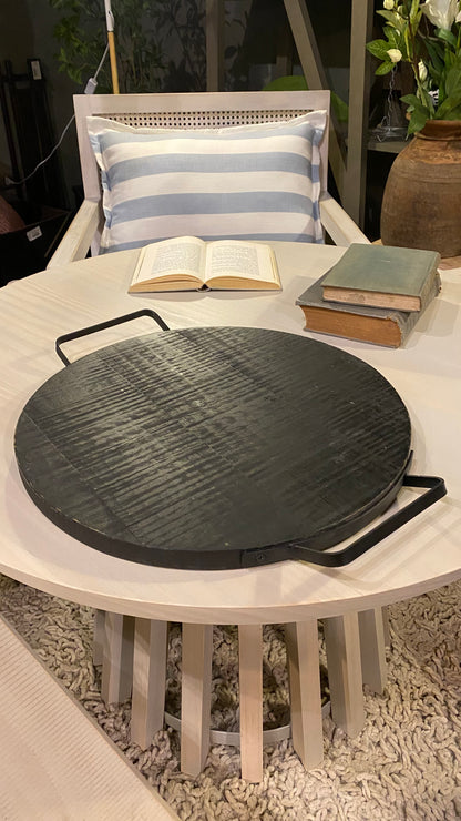Tabla redonda aperitivo asas fierro pátina negro