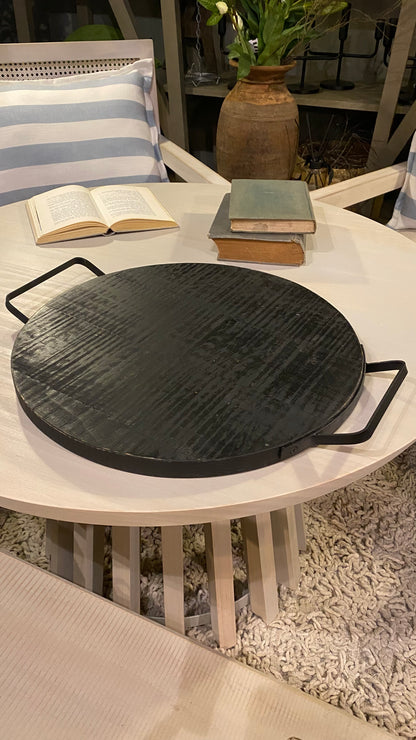 Tabla redonda aperitivo asas fierro pátina negro