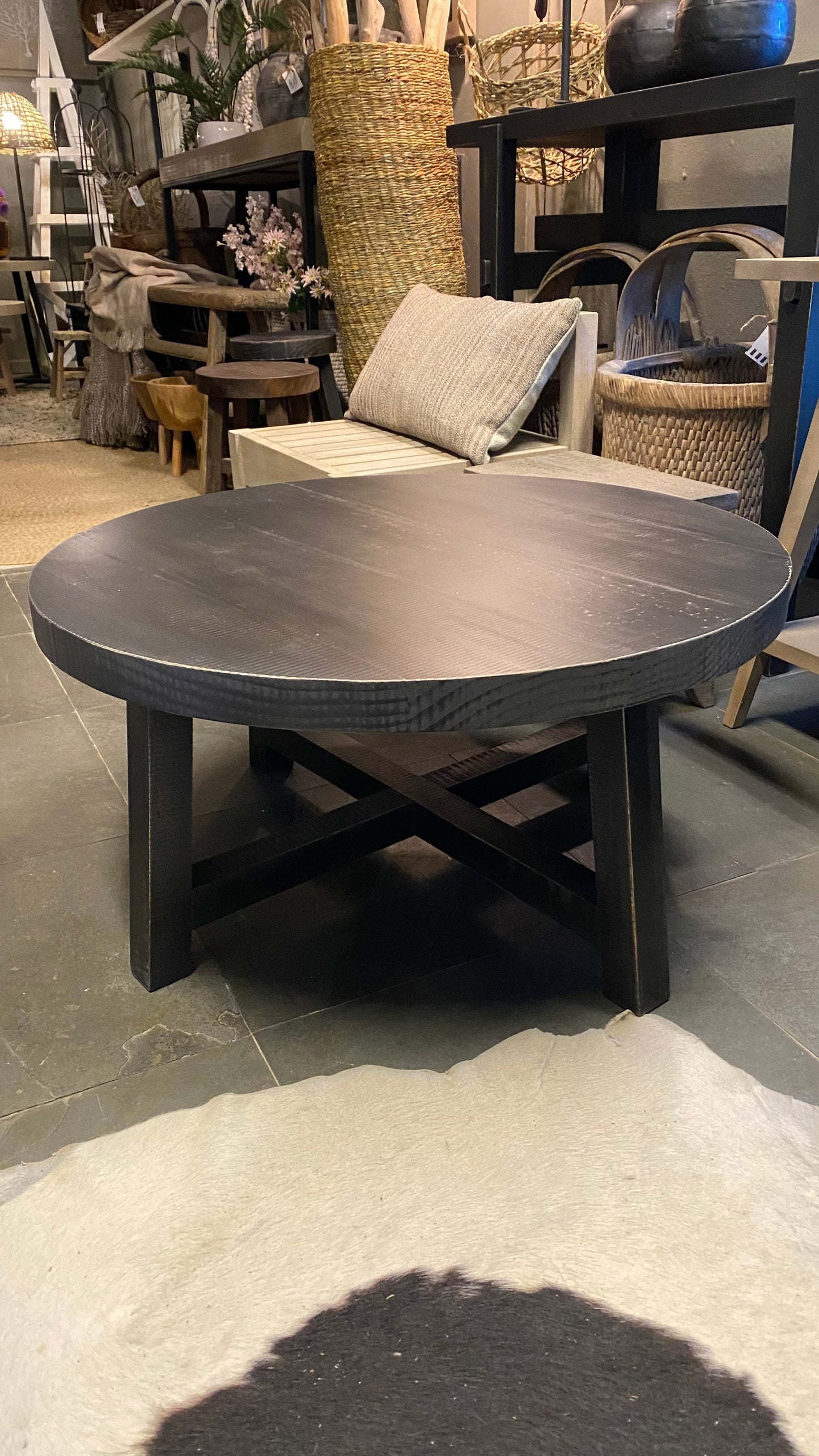 Mesa de centro redonda 70x35 pátina negra