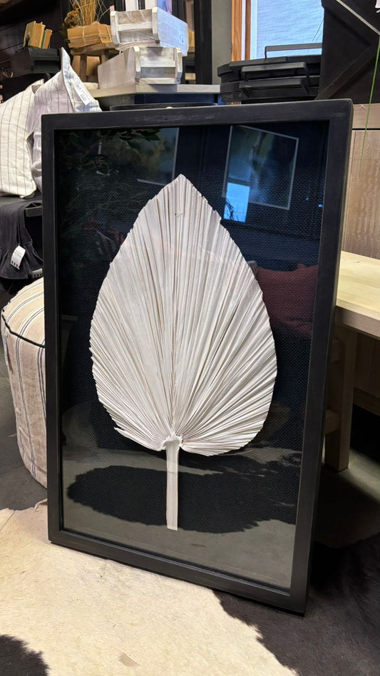 Cuadro hoja palmera blanca marco pátina negra