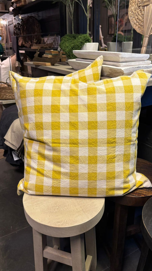 Cojín funda algodón 50x50 cuadrillé amarillo