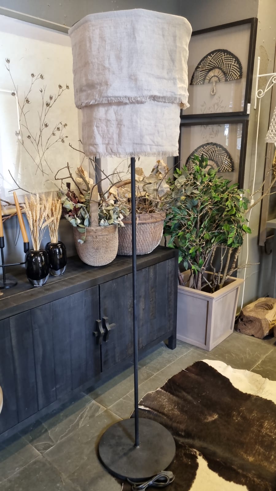 Lámpara de pie funda de lino natural diseños doble capa