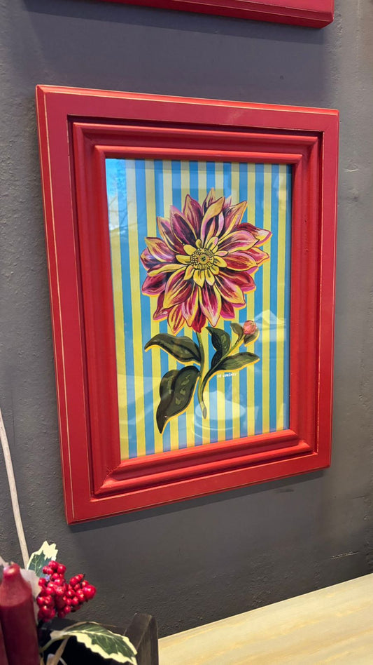 Cuadro lámina flor líneas 1 marco rojo