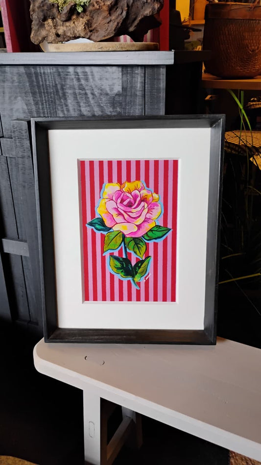 Cuadro flor líneas rosa rojo