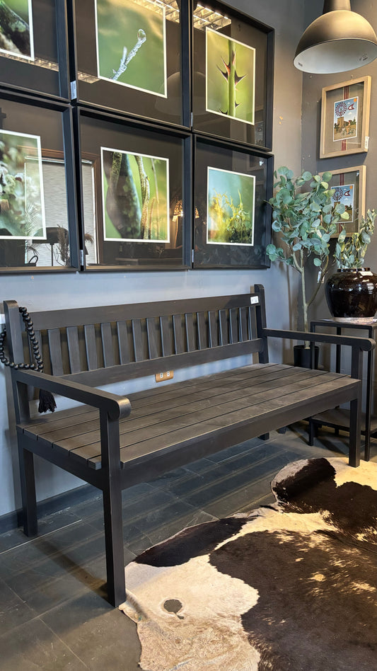 Banca con respaldo 150x60x90 pátina negra