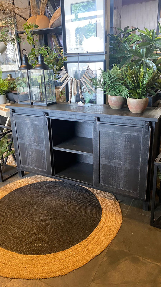 Mueble puertas correderas 140x40x76 pátina negra