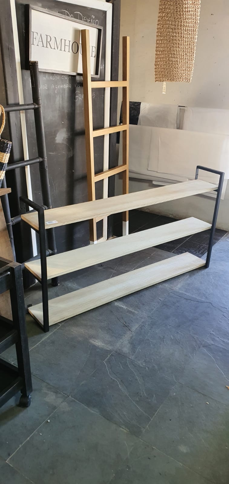 Repisa cocina fierro madera aguada clara 150x25x80