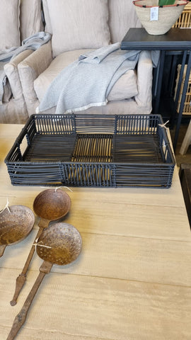 Bandeja rattan palitos negra 50x33