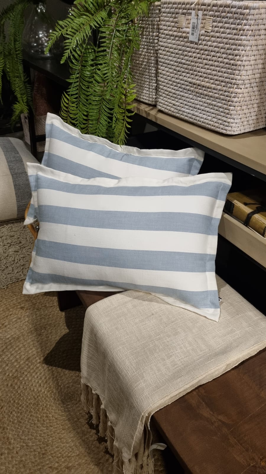 Cojin blanco celeste 60x40 pestaña