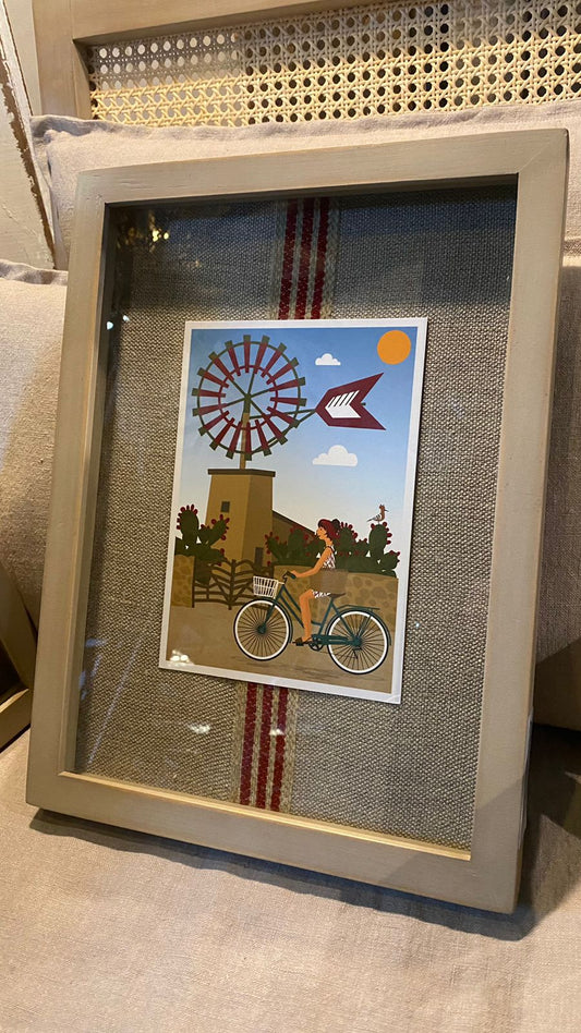 Cuadro bicicleta teñido rústico fondo líneas rojas