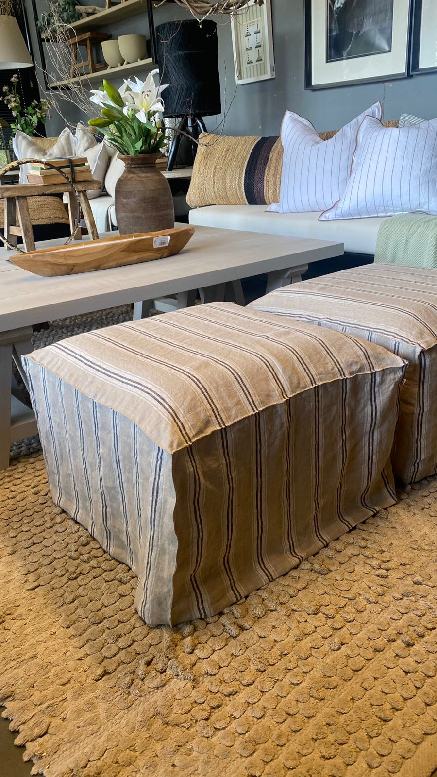 Puff funda lino natural lineas