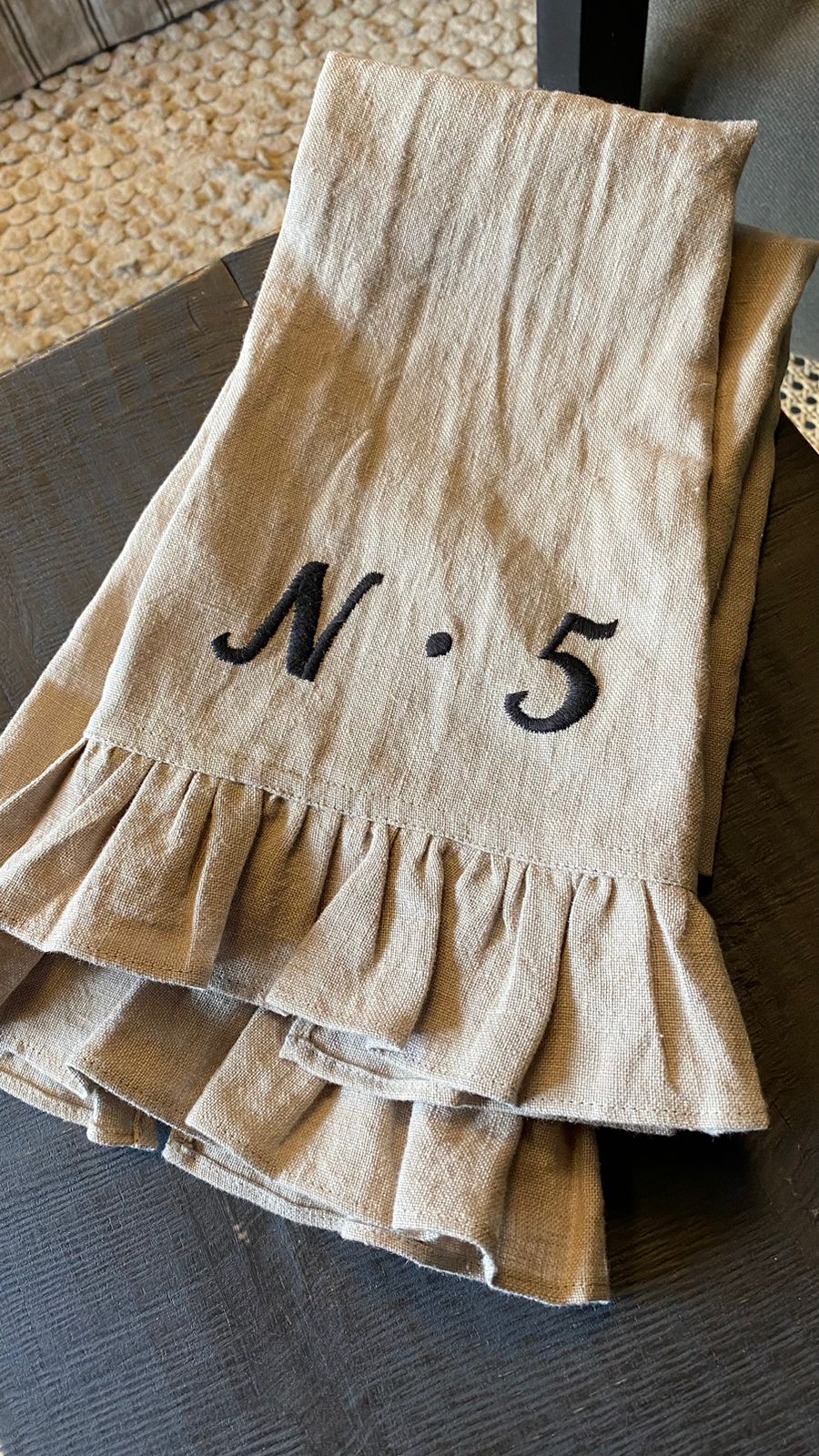 Paño lino natural vuelos bordado n 5