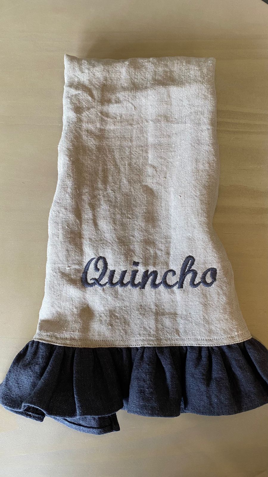 Paño lino natural bordado quincho vuelos marengo
