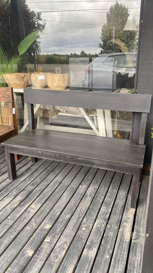 Banca rústica con respaldo 120x45x80 pátina negra