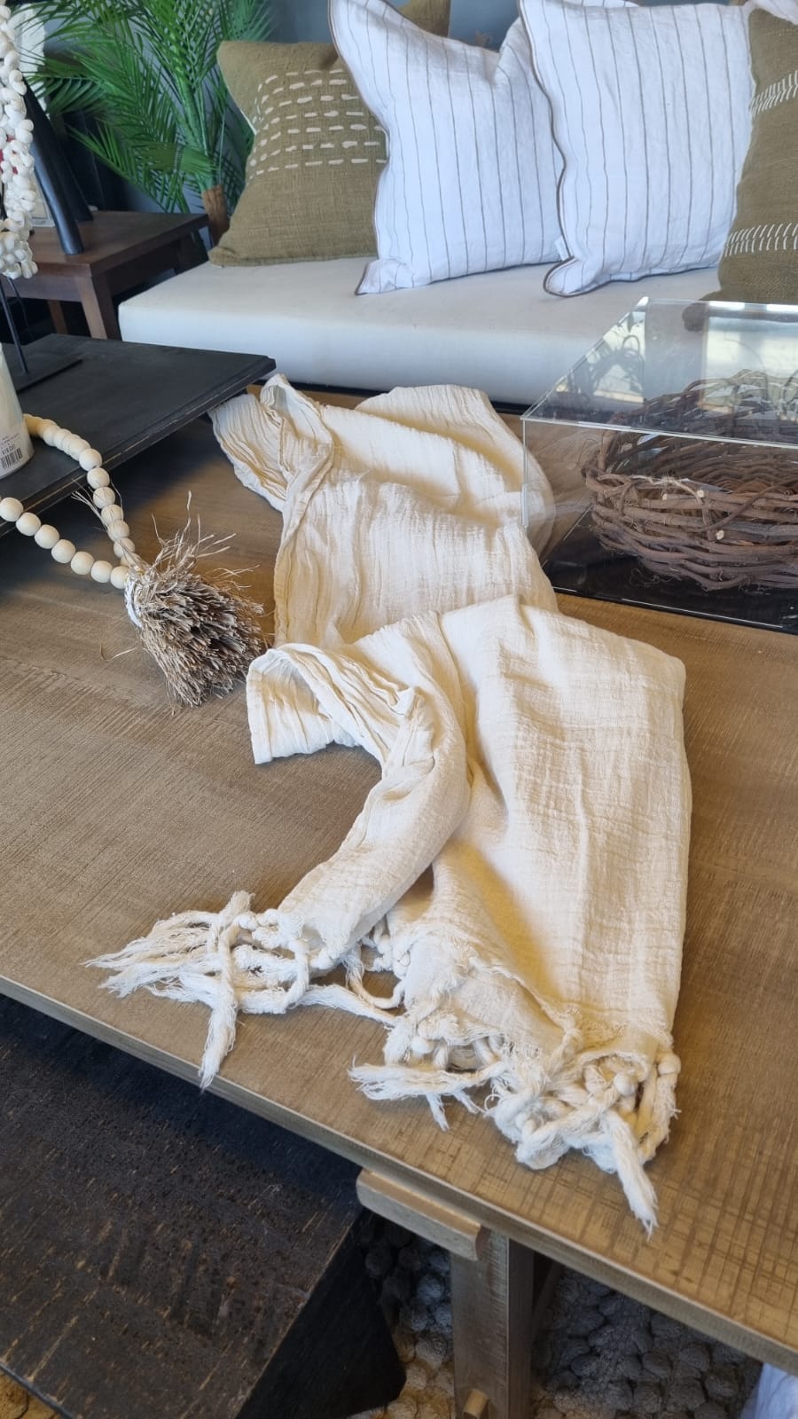 Manta de gasa beige 250x60