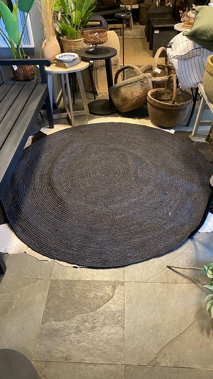 Alfombra redonda yute 170 cm negro